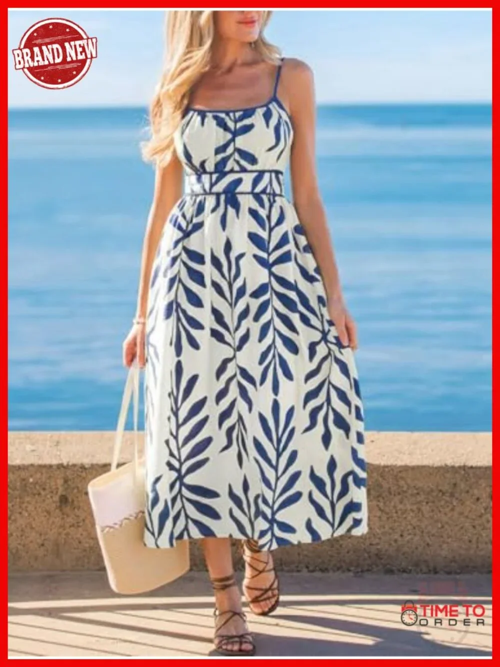Women's Floral Boho Ruched Flowy Ruffle Cami Smocked Midi Dress